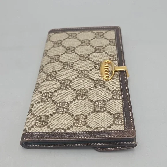 GUCCI - Old Gucci Bifold Long Wallet in Brown & Tan - Vintage Monogram Logo - Picture 16 of 16